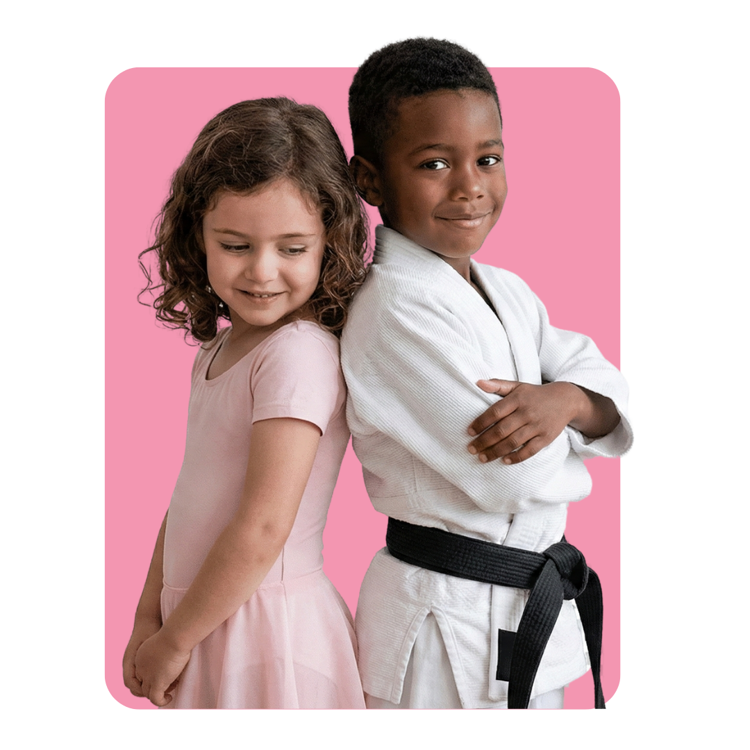 Crianças em ballet e jiu-jitsu
